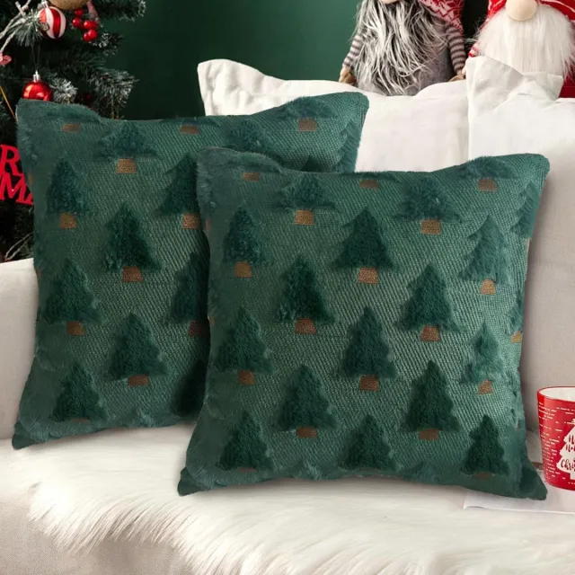 Unyqoos Set van 2 luxe kerstkussenslopen met borduurwerk voor feestelijke decoratie groen