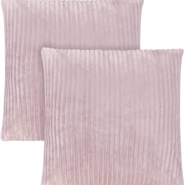 Aspero 2 kussenslopen van gestreepte flanel, 80 x 80 cm, „Pilar“ roze
