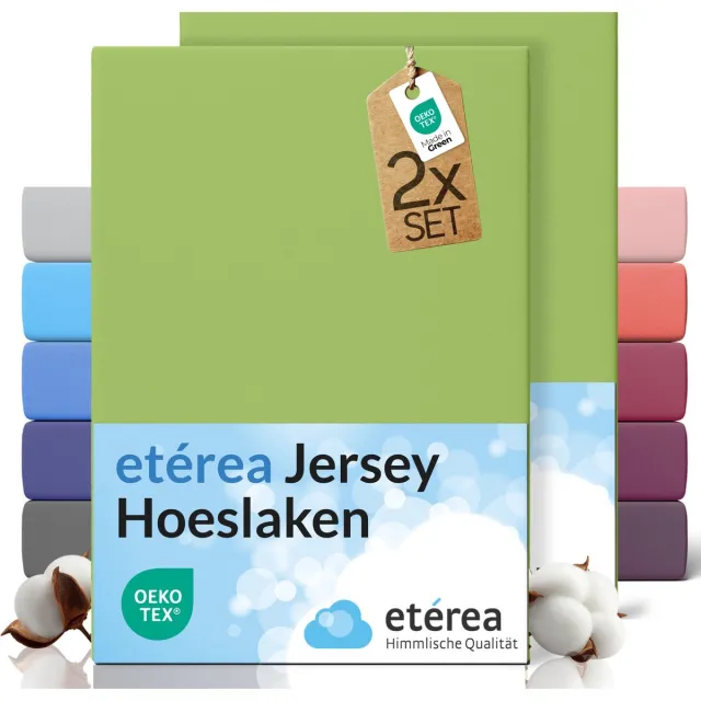 etérea Himmlische Qualität etérea Jersey hoeslaken 2-pack 140x200-160x200 cm (hoek 25 cm) 100% katoen - Jadegroen