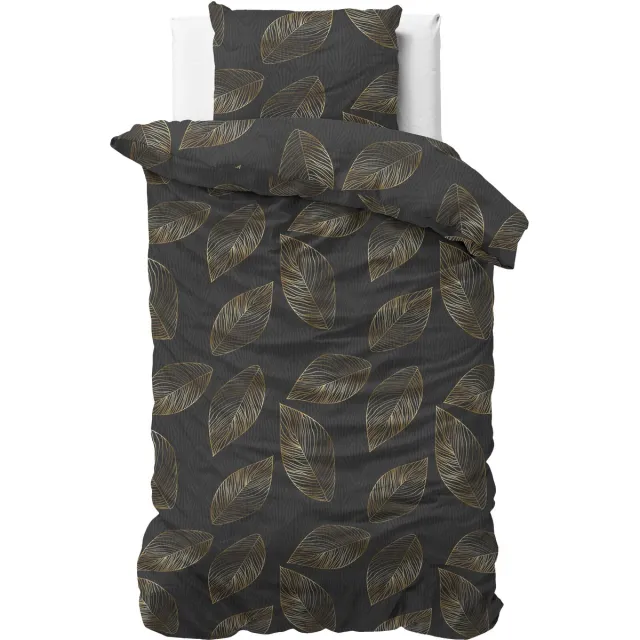 Valking Golden Leaf Dekbedovertrek - Eenpersoons - 140x200/220 cm + 1 x kussensloop 60x70 cm - Antraciet
