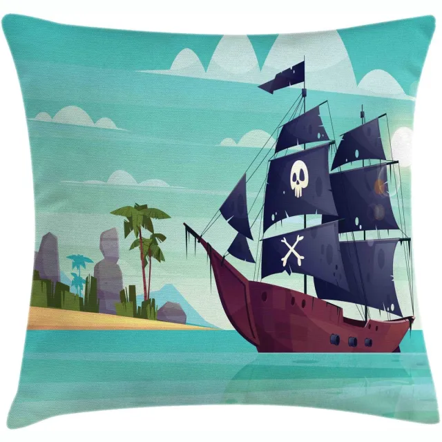 ABAKUHAUS 40x40 cm – Decoratieve kussenhoes piraatenschip – Tweezijdig bedrukt, multicolor turquoise Türkis