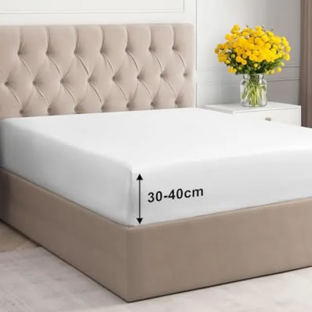 Nazik Living Hoeslaken 180x200 cm – 40 cm diepe hoek – Geborstelde polyester microvezel – Geschikt voor boxspringbedden – Past op matrassen tot 40 cm – Wit