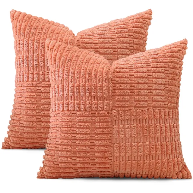 Unyqoos Set van 2 decoratieve corduroy kussenslopen met streepdesign voor woonkamer Koraal