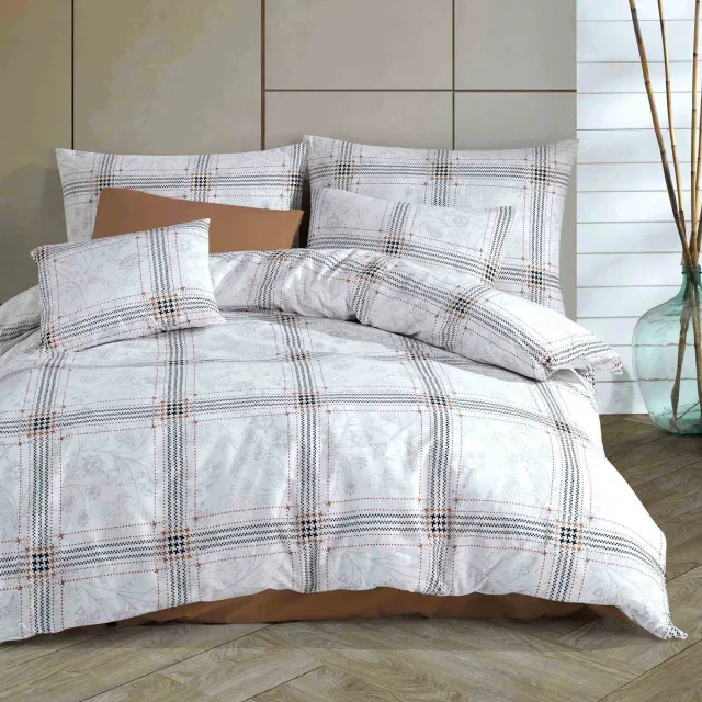 Darymex Luxe Katoenen Dekbedovertrekset Ranforce QUATRE – 160x200 cm – Grote Ruit Lichtgrijs – 100% Katoen – Darymex
