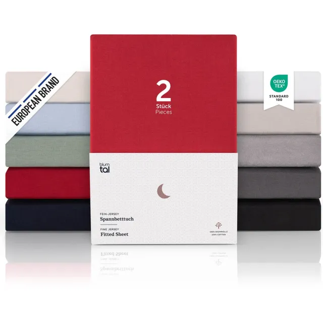 Blumtal Hoeslaken Premium Jersey - 180 x 200 cm - tot 40 cm Matrashoogte - Rood - 100% Katoen - Boxspring - Set van 2