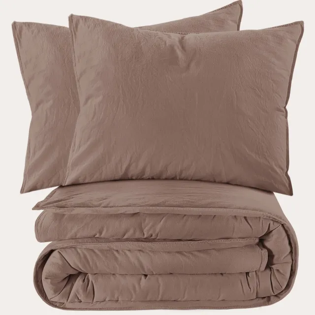 NOUS Living stonewashed dekbedovertrek 2-persoons (200x220 cm) Bruin