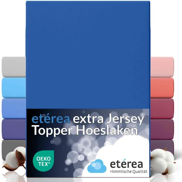 etérea Himmlische Qualität etérea Extra Jersey Hoeslaken 140x200 - 160x220 cm - Topper 10 cm - Oekotex - 100% katoen - Blauw