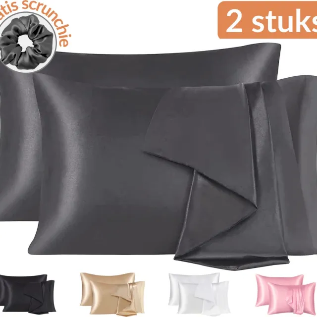 Simply Cosy Satijnen Kussensloop - Satin Pillowcase - Huidverzorging - Haarverzorging - Satijn - Curly Girl Producten - Krullend Haar Vrouw - Antraciet - 60 x 70 – 2 Stuks