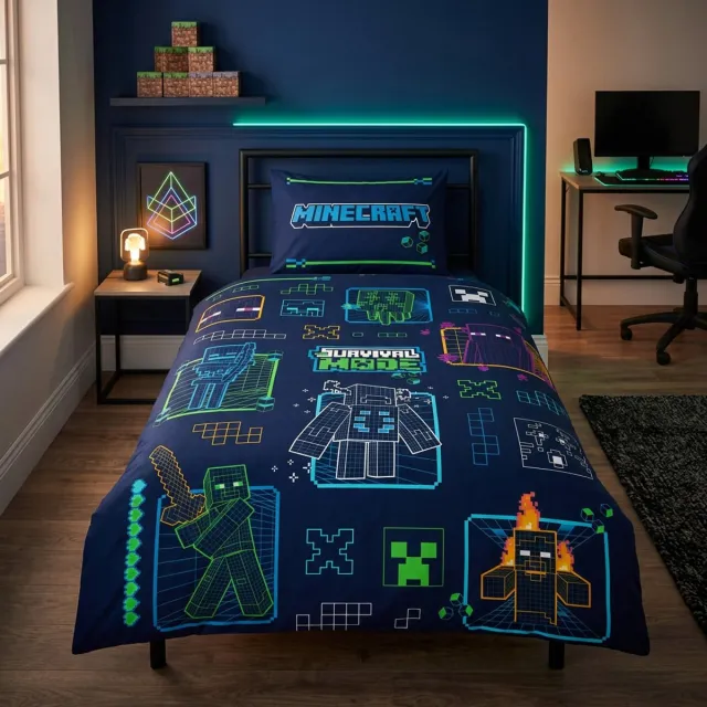 Minecraft Dekbedovertrek Survival Mode - 140 x 200 + 65 x 65 cm - Polyester Multi Colour