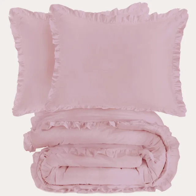 NOUS Living katoenen ruffle dekbedovertrek lits-jumeaux roze