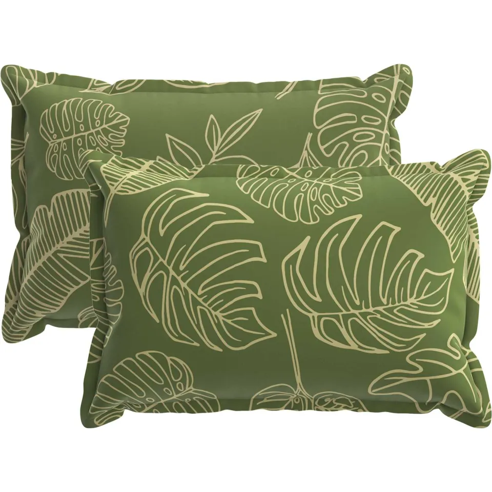 vidaXL Kussensloop 2 st HOUTEN Bladontwerp 40 x 60 cm Polyester groen, foto 3