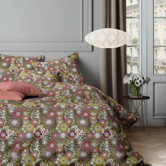 Mistral Home DEKBEDOVERTREK - katoensatijn - 200 x 200 cm + 2x 65 x 65 cm - tweepersoons - botanisch - groen