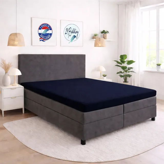 24-Bedding Hoeslaken Topper - 90x200 cm Marine - 2 stuks - Verkoelend 100% Percaline Katoen