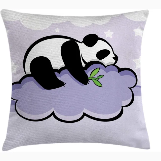 ABAKUHAUS dierenkussenhoes Panda op wolk – Tweezijdig bedrukt, rits, 40x40 cm zwart paars