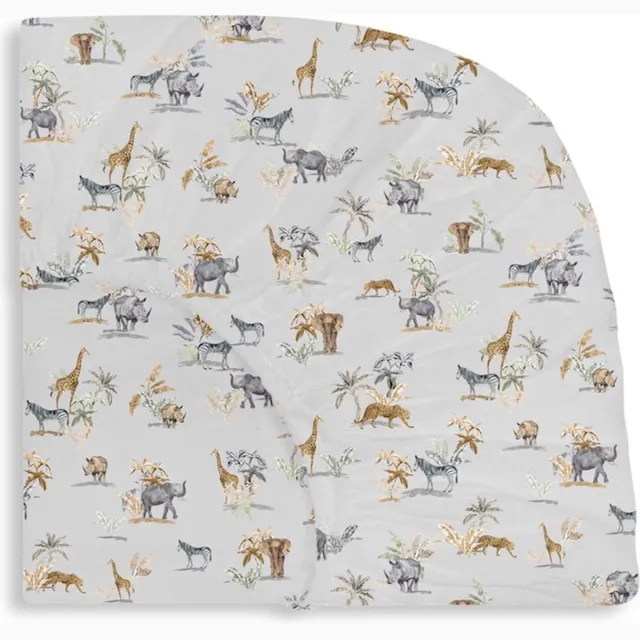 LIS LABELS Hoeslaken - Let's Go Safari- 70x140 cm - Katoen - Kindermatras Grijs - Let's Go Safari
