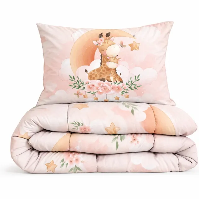 Eleganzzz Kinderdekbed Zonder Overtrek Savanna Dream Giraffe - Giraf Kinderdekbed - Blush Peach - 140x200 cm - Microvezel - Inclusief Kussensloop