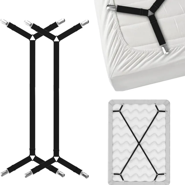 Bedlakenhouderriemen Criss-Cross - Lakens blijven op hun plaats Bretels houden het laken op zijn plaats - voor Twin Queen King Matrashouders - Bedlakenriem - Getailleerde lakenklem Lakenhouders(120-300cm Zwart) Zwart 2 Stuks