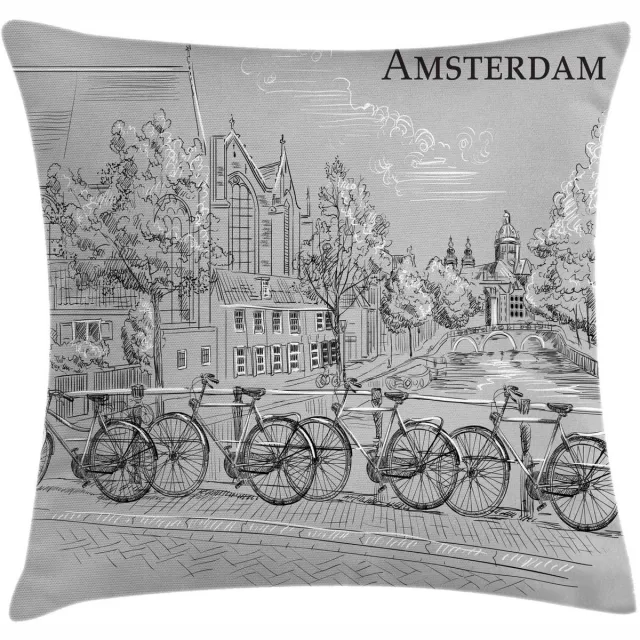 ABAKUHAUS Amsterdam Kussenhoes – Fietsen Kanaal – 45x45 cm Pale Taupe Dunkelgrau