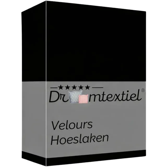 Droomtextiel Velours Hoeslaken Zwart - 160x200 cm