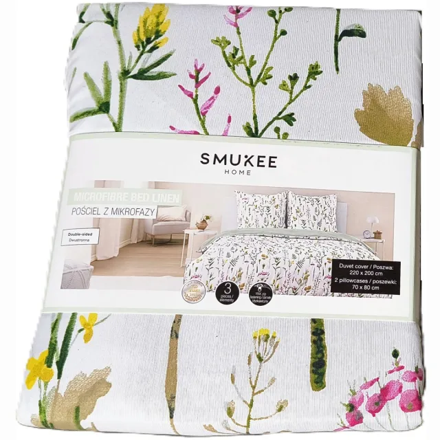 smukee Dekbedovertrek Microvezel Satijn 220x200cm - 3 delen - Bladmotief Multicolor