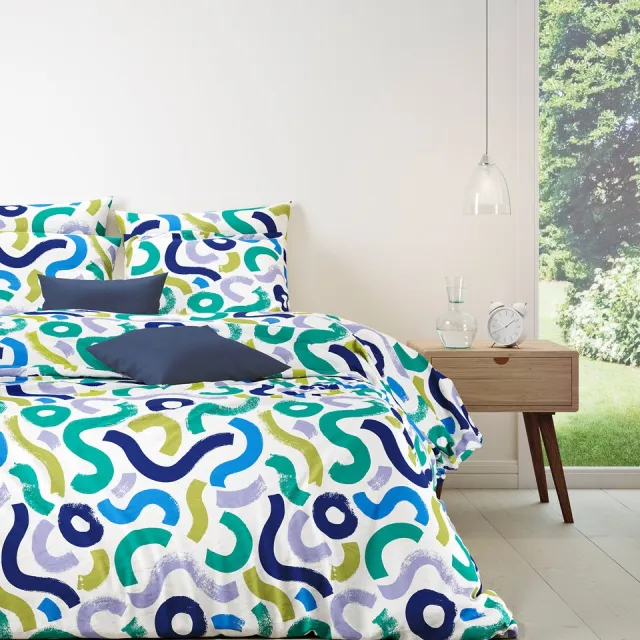 Mistral Home DEKBEDOVERTREK - katoen renforcé - 270 x 220 cm + 2x 65 x 65 cm - extra breed - geometrisch - blauw- Duurzaam Blauw/Groen/Lila