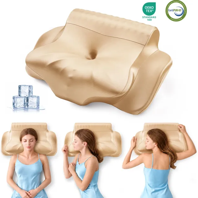 NiceLuck Hoofdkussen Memory Foam -oor Rug, Buik- en Zijslapers - Memory Foam - Traagschuim Kussen - Slaapkussen - Kussen - Ergonomisch Kussen - Orthopedische Kussens-goudkleurig