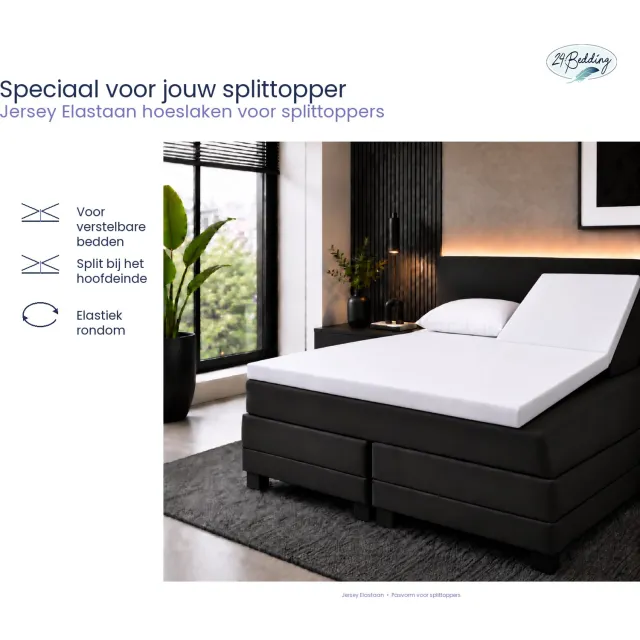 24-Bedding Jersey Splittopper Hoeslaken - Extra zacht - 97% katoen - 3% Elastaan - 180X210 cm - Wit - 5 t/m 15 cm hoogte.