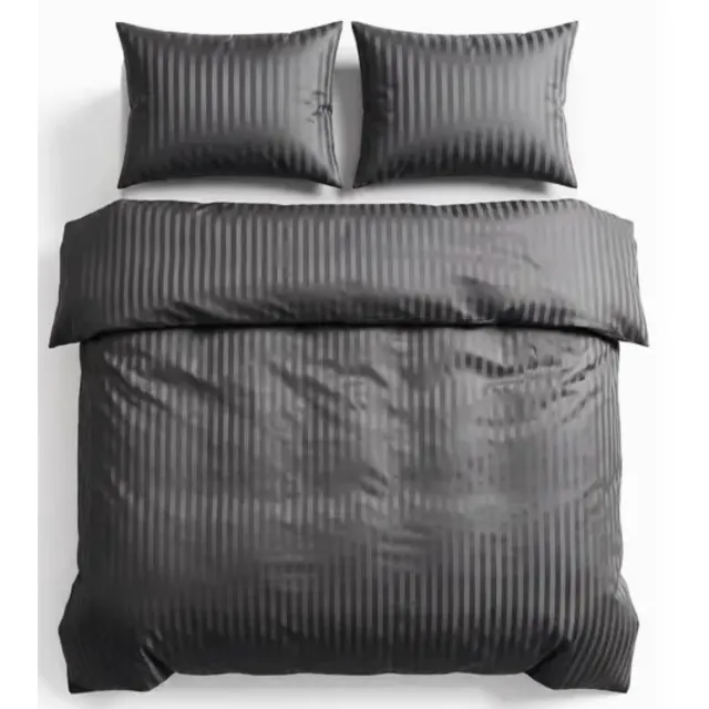 Sleeptime Lits-jumeaux dekbedovertrek (dekbed hoes) antraciet grijs / donkergrijs gestreept met fijne smalle strepen / banen 240 x 220 cm (rustig beddengoed voor jong en oud)