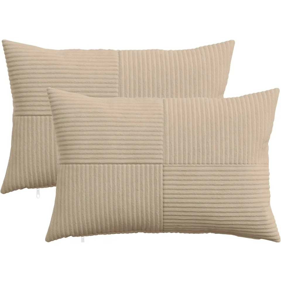 vidaXL Kussensloop 2 st ALMELO Taupe 40 x 60 cm corduroy, foto 3