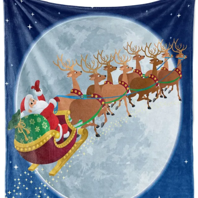 ABAKUHAUS Kerstman Zachte Flanellen Fleece Deken, Kerstavond, Gezellige Pluche Plaid, 175 x 230 cm, Grijsblauw Mintgroen en Amandelgroen