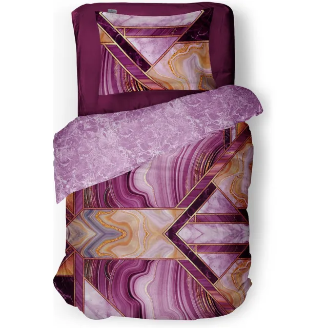 LINNICK Dekbedovertrek Katoen Marble Shape - Pink - Dekbedovertrek 140x200/220cm - 100% Katoen - Eenpersoons - Dekbedovertrekken - Grafisch Dekbedovertrek roze