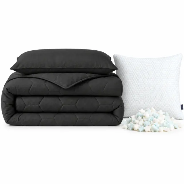 Dekbed-Discounter EazySleep Dekbed Zonder Overtrek 200 x 200 cm - Inclusief kussen en 2 kussenslopen - Wasbaar op 40 graden - Warmteklasse 2- Antraciet