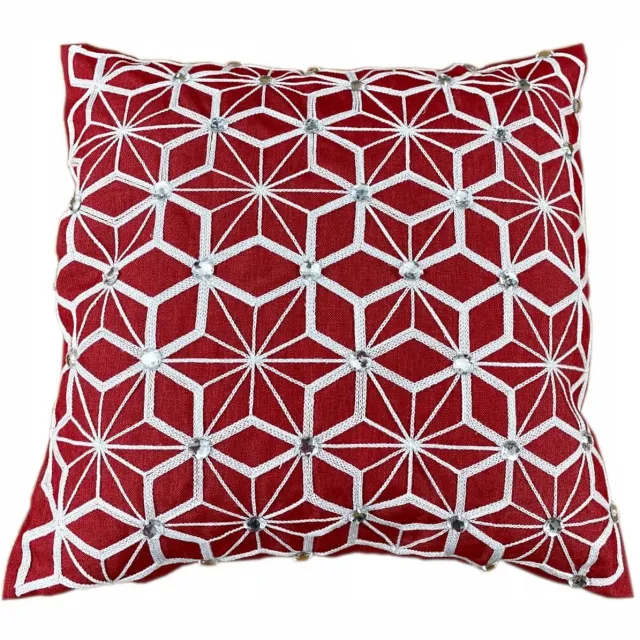 DeHome Kerst Kussenhoes 40x40 cm met Sterren en Kralen - Rood