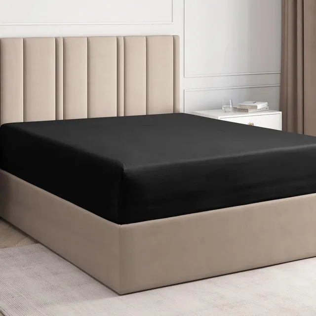 Famanu Hoeslaken 140x200 cm in elegante zwarte kleur, geschikt voor matrassen tot 30 cm diep, zacht, kreukvrij en ademend voor luxe uitstraling en comfort in uw slaapkamer