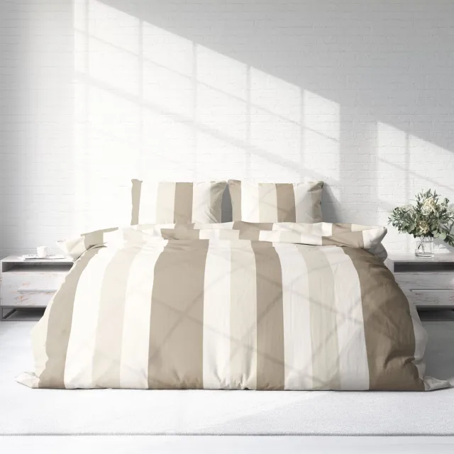 bedlin Dekbedovertrek Flanel - Winter - 2 personen - Lines Beige