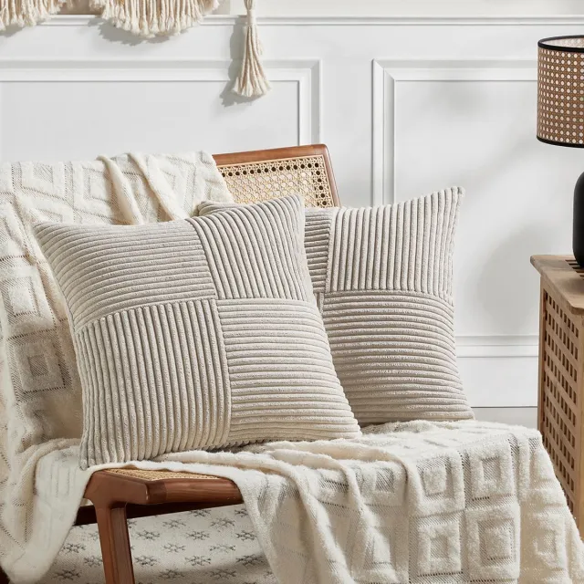 Ibenzoa Set van 2 Zachte Corduroy Kussenslopen, 40x40cm - Modern & Rustiek Decor taupe