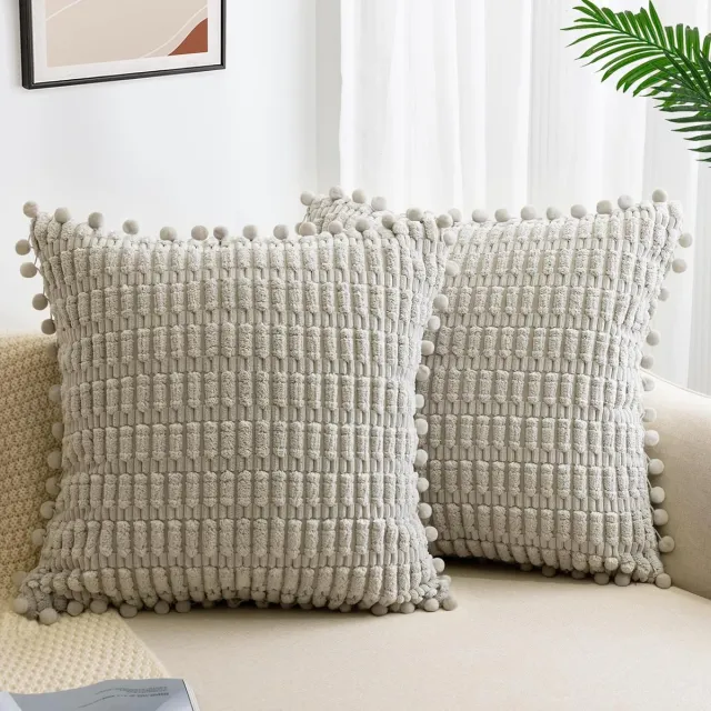 Thuys Set van 2 beige kussenhoezen, 40 x 40 cm, corduroy fluweel, sofakussen, zachte kussenhoezen, boho-kussenslopen, sierkussen, moderne kussens, decoratie voor bank, slaapkamer, thuis, auto Lichtgrijs