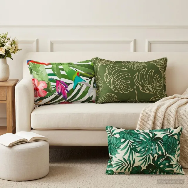 vidaXL Kussensloop 2 st HOUTEN Bladontwerp 50 x 70 cm Polyester Groen