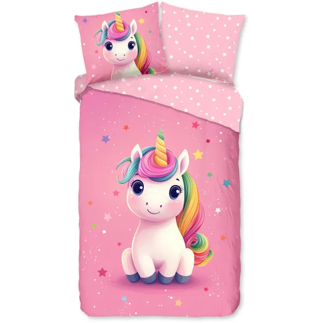 Good Morning dekbedovertrek unicorn - Roze - 100% Katoen flanel Pink