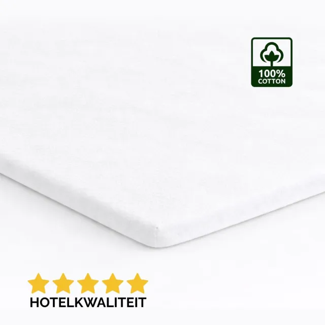 Droomtextiel Topper Molton Hoeslaken - 140 x 200 cm - 100% Katoen - 60˚C wasbaar - Hoogwaardige Kwaliteit - Perfecte Pasvorm Wit