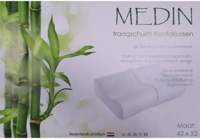 Bestrest Bedden Traagschuim hoofdkussen Medin - bamboevezel dubbeldoek met rits - Visco-elastisch traagschuim - Ergonomisch gevormd - Antiallergisch - Druk verdelend - Ondersteunend en een perfecte aansluiting - 42x52cm Wit