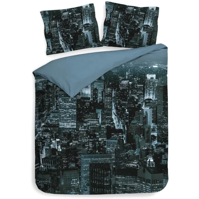 Heckettlane Brasco Dekbedovertrek - Lits-Jumeaux XL - Dekbedovertrek van 100% Katoen-Satijn - 260x200-220 cm - Blauw