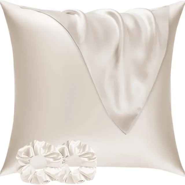 Famanu Set van 2 satijnen kussenslopen van 80 x 80 cm, beige, hypoallergeen Neutraal