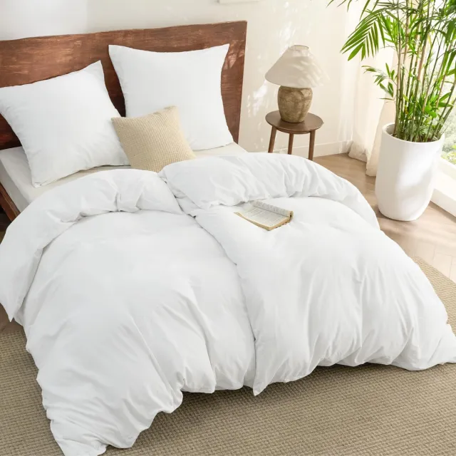 Ibenzoa Luxe 4-delige katoenen beddengoedset met zachte kussenslopen en ritssluiting wit