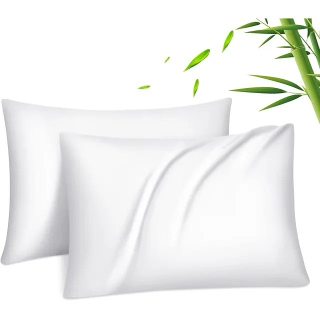 Famanu Lyocell set van 2 Bamboe kussensloop Bamboe Vezels Kussensloop Zijdezacht verkoelend ademend met verborgen ritssluiting, wit, 40x60cm