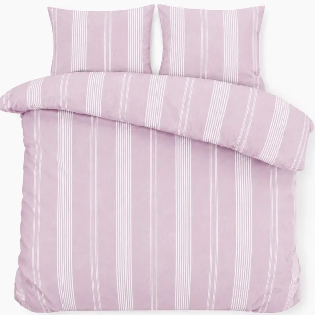 SLEEPIO Soft Cotton - Dekbedovertrekset 4-delig inclusief Laken - 2 Kussenslopen - 100% Katoen - met knopen - Roze Gestreept