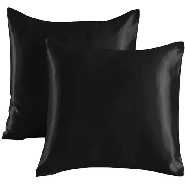 OKWISH Kussenhoezen – Set Van 2 Met Verborgen Rits – Satijnzacht 80 x 80 cm – Satijn – Zwart