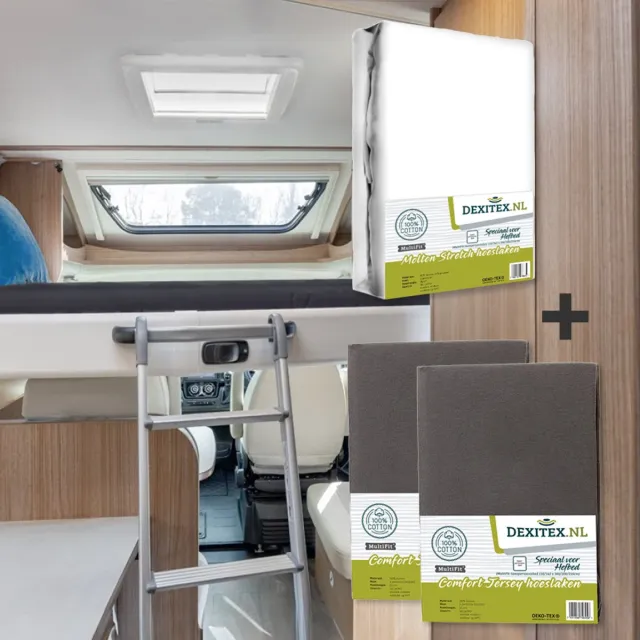dexitex hefbed 1 x Molton & 2 x Hoeslaken Antraciet / Geschikt voor Camper 1 x Molton + 2 x Hoeslaken Antraciet