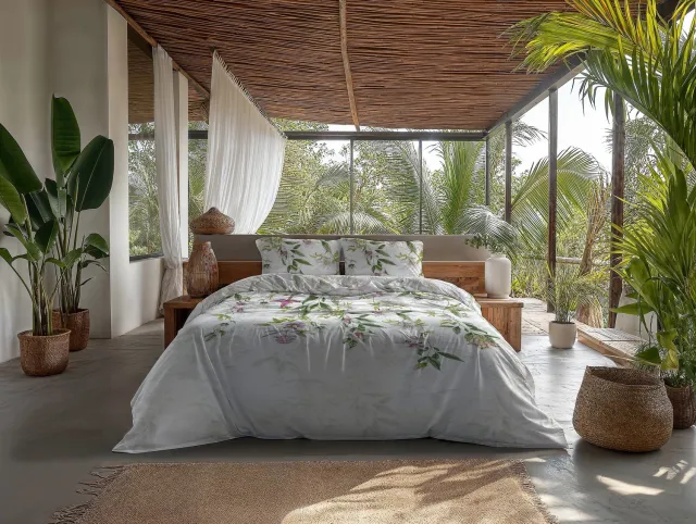 Heckettlane Dekbedovertrek Anula - Off-White - Dekbedovertrek van 100% Katoen-Satijn - Bloemen - Dekbedovertrek 260x200-220 cm - Lits-Jumeaux XL - Kalpitiya Anula Off-white