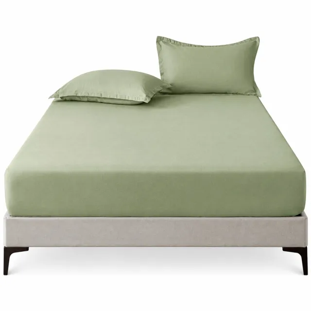 SWGOTA Driedelige groene hoeslakenset 137 x 190 cm - Polyester hoeslaken met 2 kussenslopen - Effen beddengoed